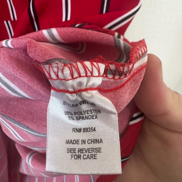 Adrienne Vittadini Womens Red White Black Stripe Button Down Shirt Top Size L - Picture 3 of 4